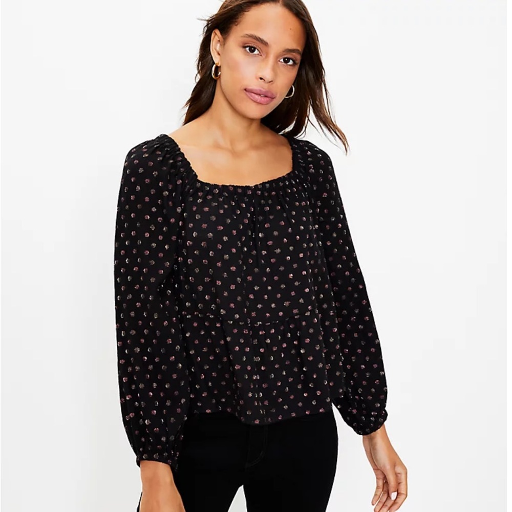 Loft Shimmer Dot Square Neck Peplum Blouse